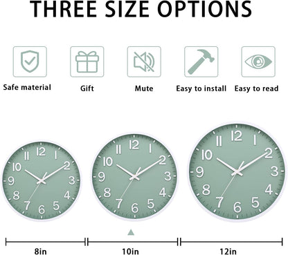 Wall Clocks Battery Operated 8 inch Modern Wall Clock,Silent Non Ticking Wall Clock for Living Room Bedroom Kitchen Office Classroom Decor (Green White)