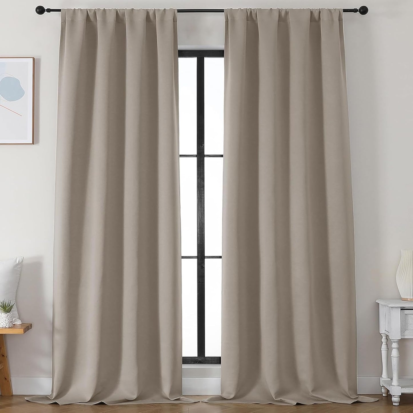 Simplebrand Ava Sage Green Blackout Curtains for Bedroom 63 Inch Length 2 Panels Set, Solid Thermal Insulated Energy Saving Rod Pocket Window Treatment Curtains Blackout Drapes, W40 x L63 Inch, Sage - Colors C