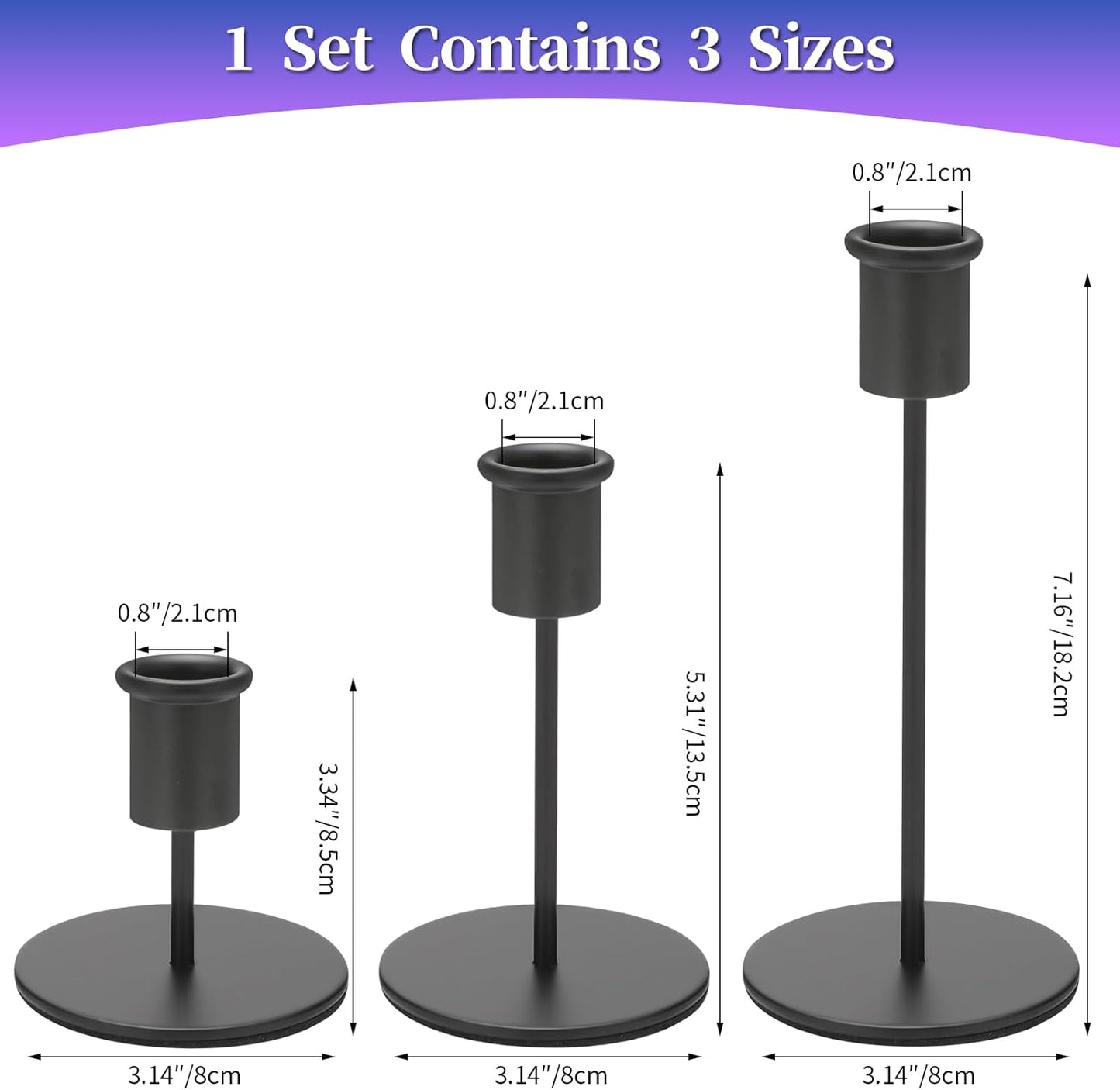 Set of 6 Black Candlestick Holders - Decorative for Home Decor, Wedding, Dining, Party, Anniversary