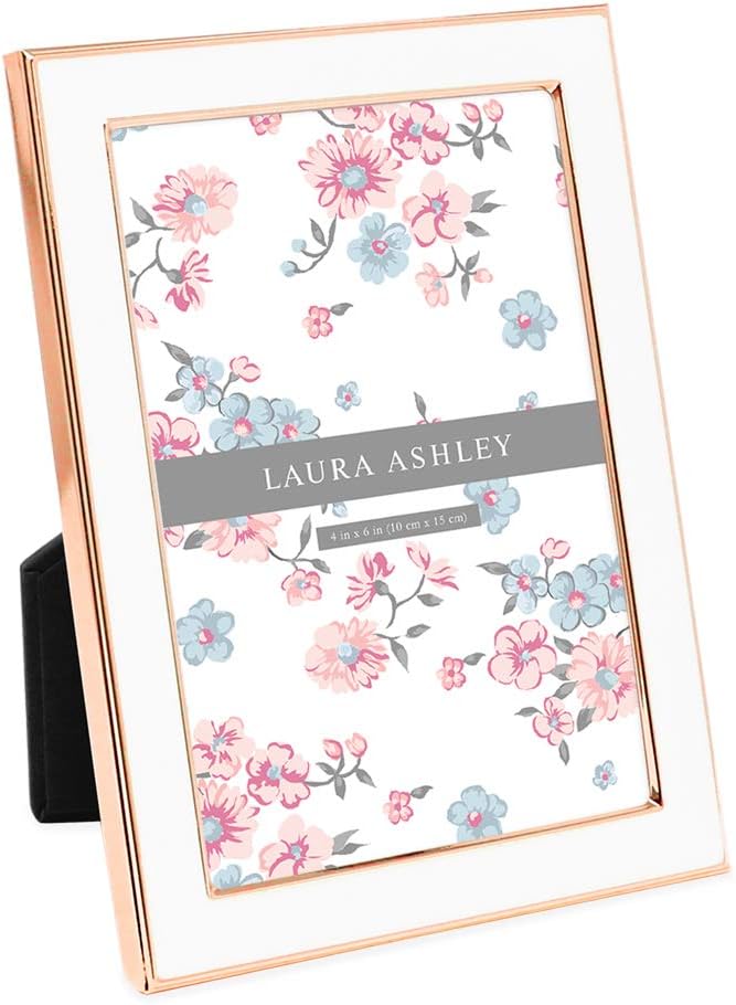 Laura Ashley 5x7 Navy Enamel Picture Frame, Gold Metal Edge with Easel, for Countertop, Counterspace, Tabletop Display, Bookshelf, Desk, Wall Décor, Photo Gallery (5x7, Navy W/Gold)