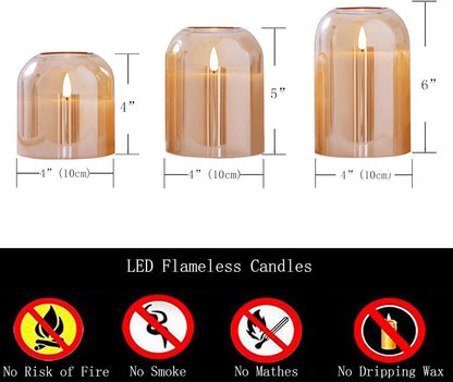 volnyus Gold Glass Flameless Candles with Remote Battery Operated Flickering LED Pillar Candles Real Wax 3D Wick Φ 4" H 4" 5" 6"