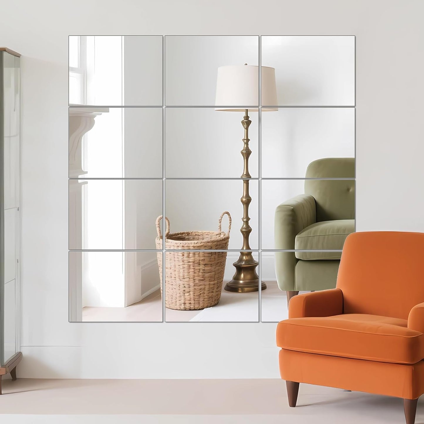 Ruomeng Home Gym Mirrors 12 Inch x 12Pcs Wall Mounted Mirror Glass Frameless Full Length Mirror Tiles for Home Gym, Bedroom, Door & Bathroom
