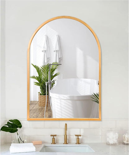 Black Arched Wall Mirror Aluminum Alloy Frame Bathroom Mirror Brushed Metal Vanity Wall Mounted Mirror for LivingRoom Bedroom Entryway Room Home Decor 16"x12"