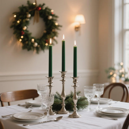 12-Pack Olive Green Taper Candles, 10 Inch Unscented Dripless Candlesticks, Long-Lasting Burn Time of 7-8 Hours, Perfect for Christmas Home Décor Spring and St. Patrick's Day