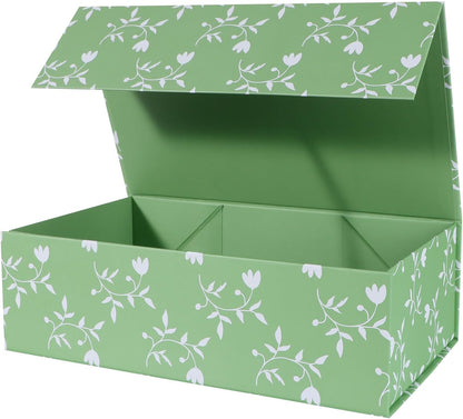 LFBOX Floral Gift Box with Magnetic Lids 13.8x8.3x4.4 in, Large Bridesmaid Proposal Boxes, Rectangle Wedding Decorative Storage Box 1 Pack