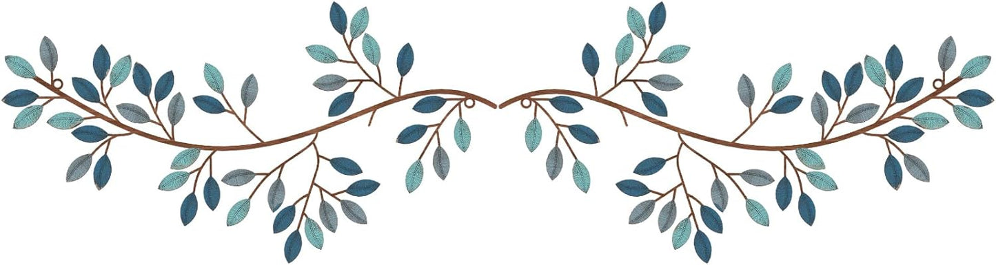 Hotop 2 Pieces Metal Tree Leaf Wall Decor Vine Olive Branch Leaf Wall Art Wrought Iron Scroll Sculptures Above the Bed, Living Room, Outdoor Decoration (Classic Style,Black)