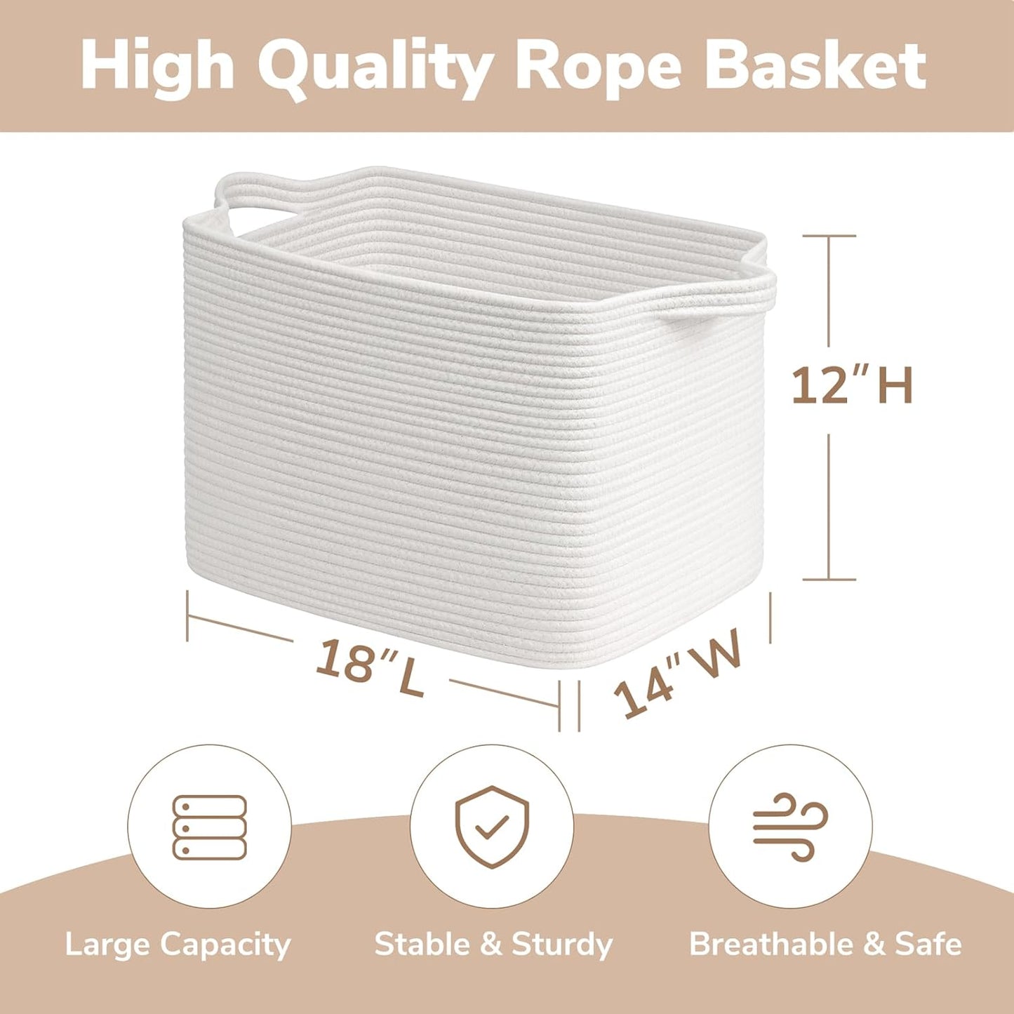 Goodpick Cube Storage Bins - Towel, Book, Cloth, Shoes, Closet Shelf Woven Baskets for Office, Baby Laundry, Toys, 13''x10''x9''