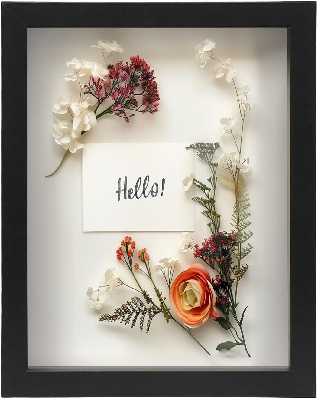 FrameWorks 11” x 14” Dark Oak Wooden Shadow Box Frame – Display Case with Soft Felt Back, Memory Box with Tempered Glass, Display Box with Elegant White Ball Push Pins, Wooden Flower Box