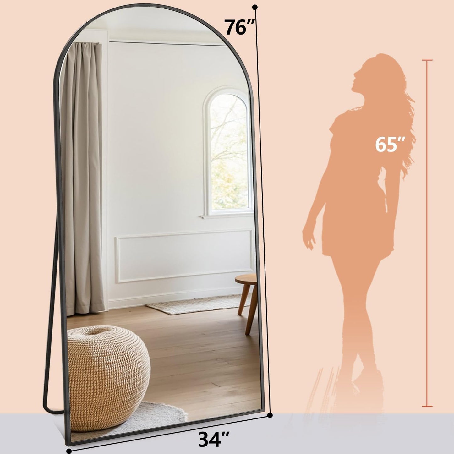 Prywot Arched Full Length Mirror, 70"x26" Free Standing Floor Mirror, Modern Full Body Mirrors with Stand, Wall Mirrors with Aluminum Alloy Frame for Bedroom,Living Room, Gold