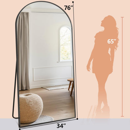 Prywot Arched Full Length Mirror, 70"x26" Free Standing Floor Mirror, Modern Full Body Mirrors with Stand, Wall Mirrors with Aluminum Alloy Frame for Bedroom,Living Room, Gold