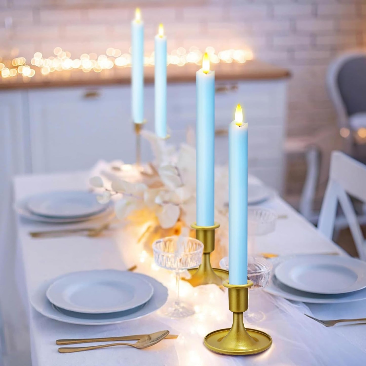 KSWING Upgraded Real Wax Short LED Flameless Taper Candles with Remote, 6 PCS White Candlesticks Battery Operated 3D Flickering - 6" Realistic Fake Candle Sticks for Home/Wedding/Fireplace Xmas Decor