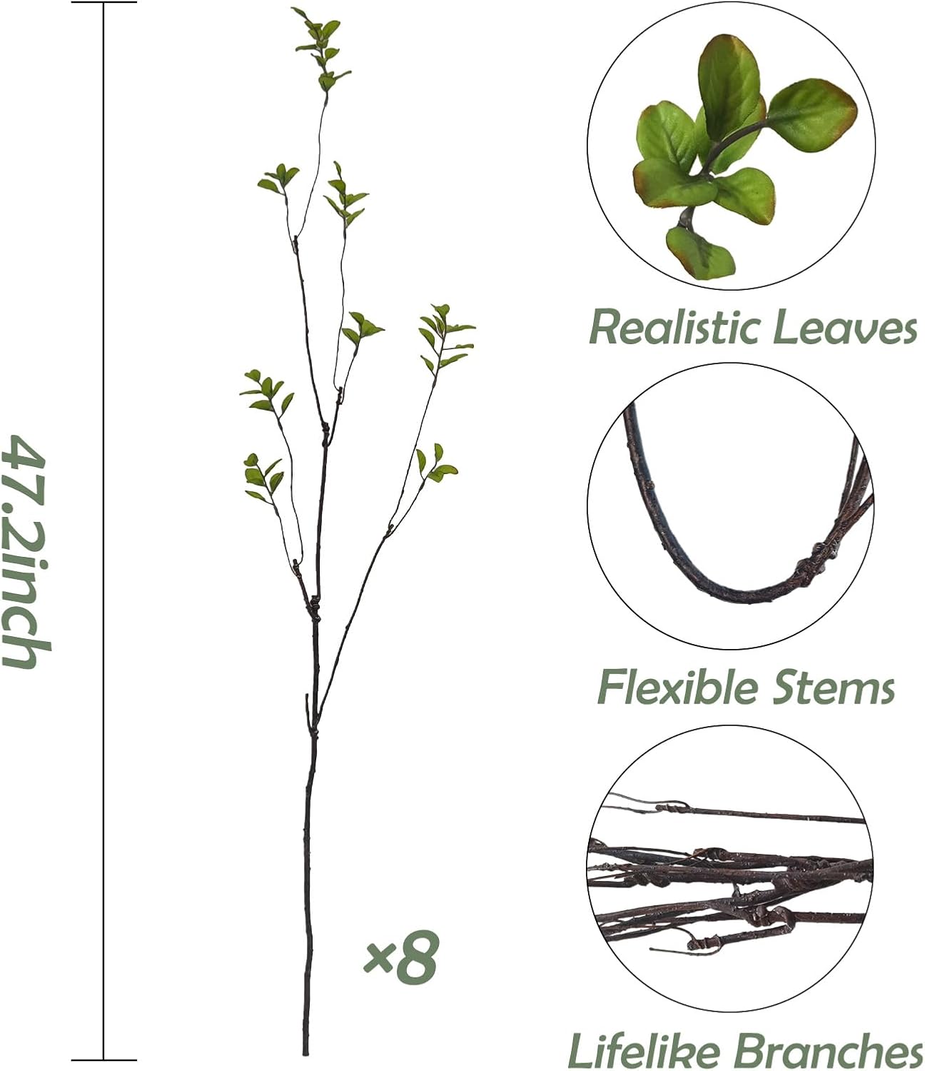 4 Pcs Artificial Ficus Branches Faux Eucalyptus Stems, 47.2 Inch Fake Greenery Stems Artificial Plants for Vase Filler Decoration, Fake Leaves Branches Centerpieces Decor