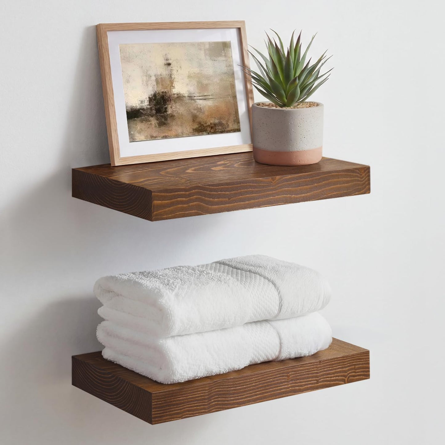 Homeforia 24 inch Natural Floating Shelf, High End Solid Real Wood 24inch Small Floating Shelves for Wall Mounted, Natural Wooden Floating Shelves, Heavy Duty Bracket, 24 X 6.5 X 1.75 in, Set of 2