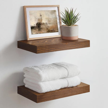 Homeforia 24 inch Natural Floating Shelf, High End Solid Real Wood 24inch Small Floating Shelves for Wall Mounted, Natural Wooden Floating Shelves, Heavy Duty Bracket, 24 X 6.5 X 1.75 in, Set of 2