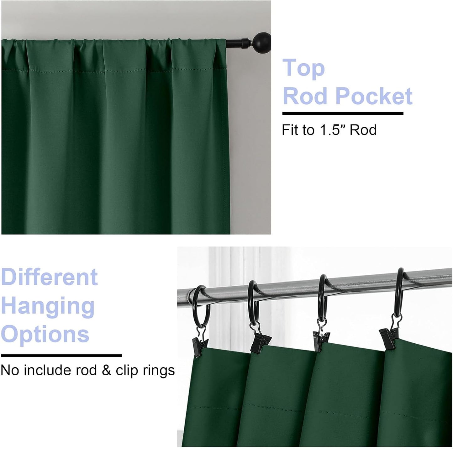 Simplebrand Ava Sage Green Blackout Curtains for Bedroom 63 Inch Length 2 Panels Set, Solid Thermal Insulated Energy Saving Rod Pocket Window Treatment Curtains Blackout Drapes, W40 x L63 Inch, Sage - Colors B