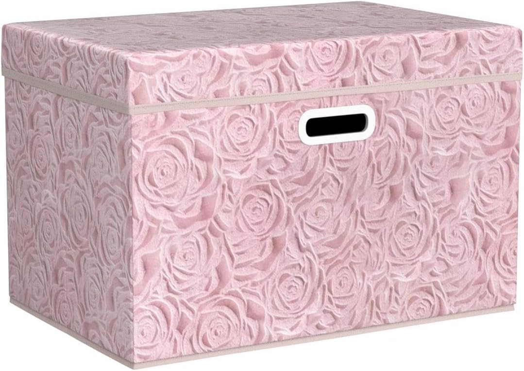 PRANDOM Larger Collapsible Storage Bin with Lid [1-Pack] Fabric Decorative Storage Box Cube Organizer Container Baskes with Handles Divider for Bedroom Closet Living Room Pink 17.7x11.8x11.8 Inch