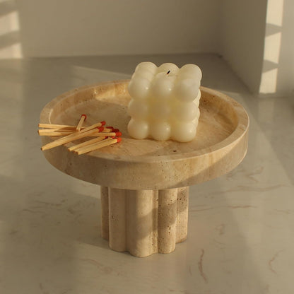 Natural Travertine Tray with Leg, Round 7.1" Vanity Decorative Tray for Countertop Organizer, Catchall Tray for Perfume, Candles, Jewelry Dish
