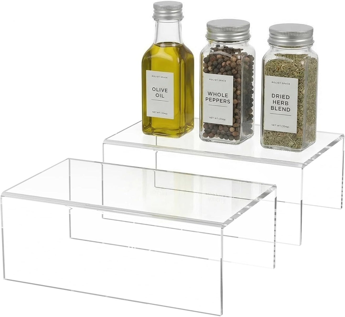 Sezanrpt Acrylic Shelf Riser 12x4.7x3 pack of 2, Desktop Rectangular Acrylic Tray Pedestal Stand for Funko Pop Figure, Bags, 12x4.7x3 Inch