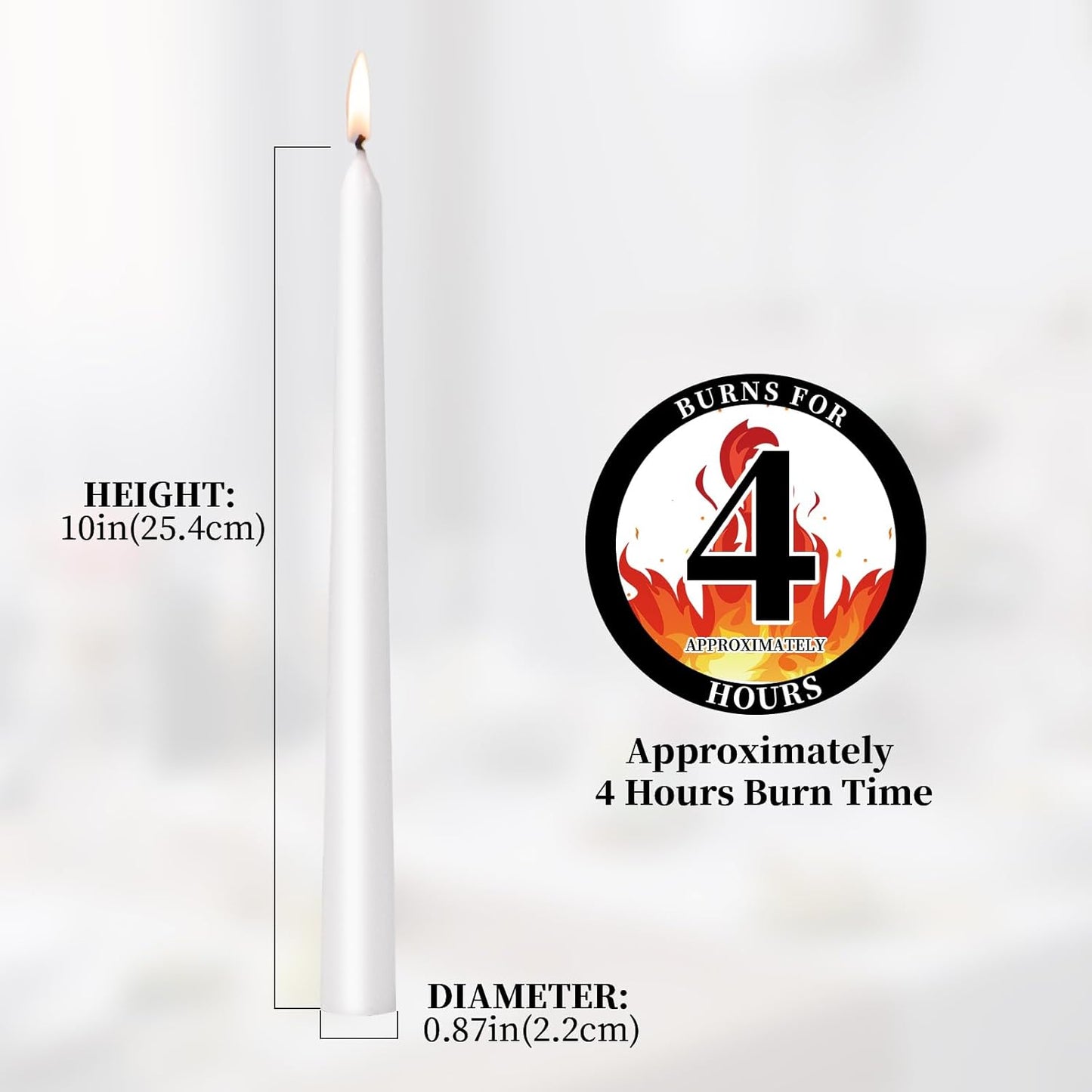 KONNI 0.87×10 Inch Ivory Taper Candles, Unscented and Smokeless Tall Candlesticks, 10 Pack Tapered Candles with Cotton Wicks, Long Burning, Ideal for Weddings, Dinner Parties, and Home Décor