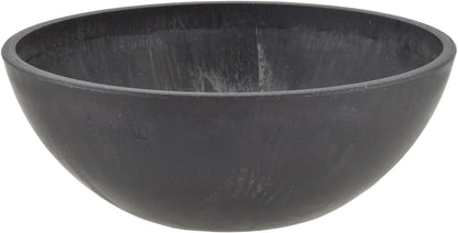 PSW Pot Collection M30DC 12-inch Plastic/Stone/Wood Composite Low Bowl Planter – No Drainage Hole (Drillable), Shallow Indoor/Outer Pot for Succulents, Bonsai, Fairy Gardens, Herbs, Dark Charcoal