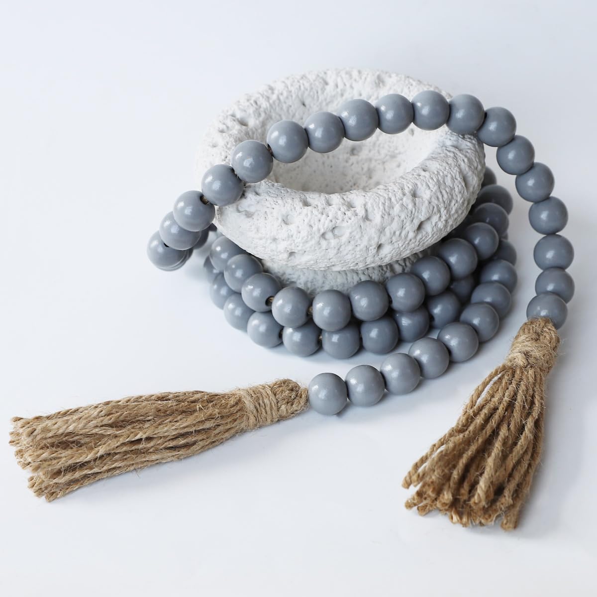 Boho Decor Wood Beads Garland Farmhouse Wall Hanging Decorations Natural Wooden Bead Tassel Decorative for Coffee Table Christmas and Prayer (Nature, 58")