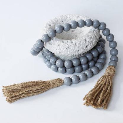 Boho Decor Wood Beads Garland Farmhouse Wall Hanging Decorations Natural Wooden Bead Tassel Decorative for Coffee Table Christmas and Prayer (Nature, 58")