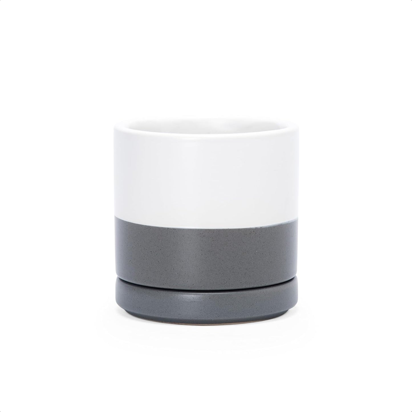 D'vine Dev 6.5 Inch Ceramic Planter Pot with Drainage Hole and Saucer, Indoor Cylinder Round Planter Pot, Olive, 94-O-C-J
