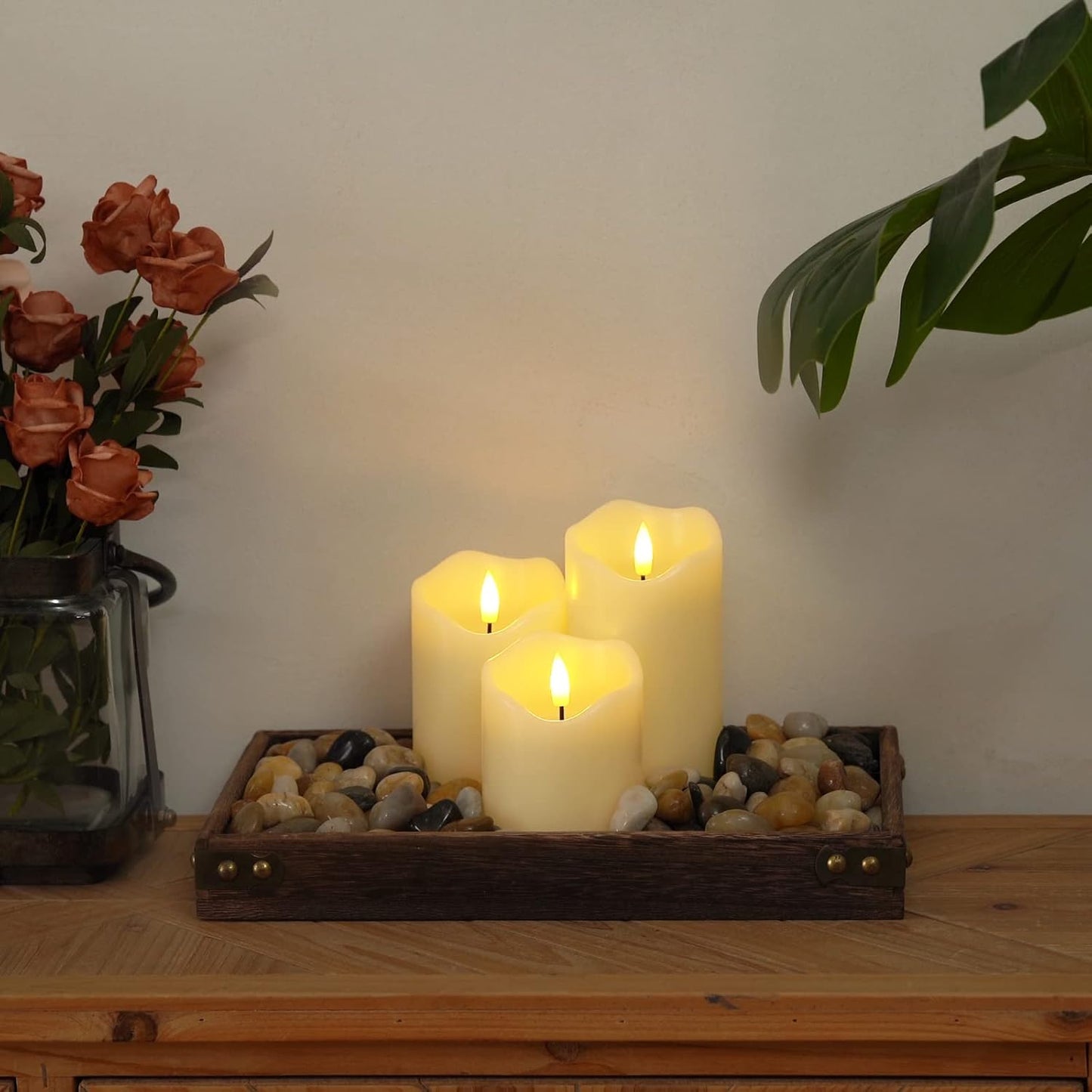 Homemory 6"x3" Outdoor Waterproof Flameless Candles, LED Candles, Battery Operated Candles with Remote and Timers, Electric Fake Plastic Pillar Candles, Ivory White, Set of 2