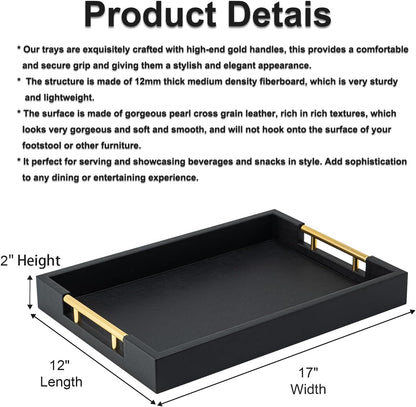 Beige Faux Leather Serving Tray with Handles – Large Decorative Tray for Coffee Table, Ottoman, Living Room, Bathroom – Home Decor