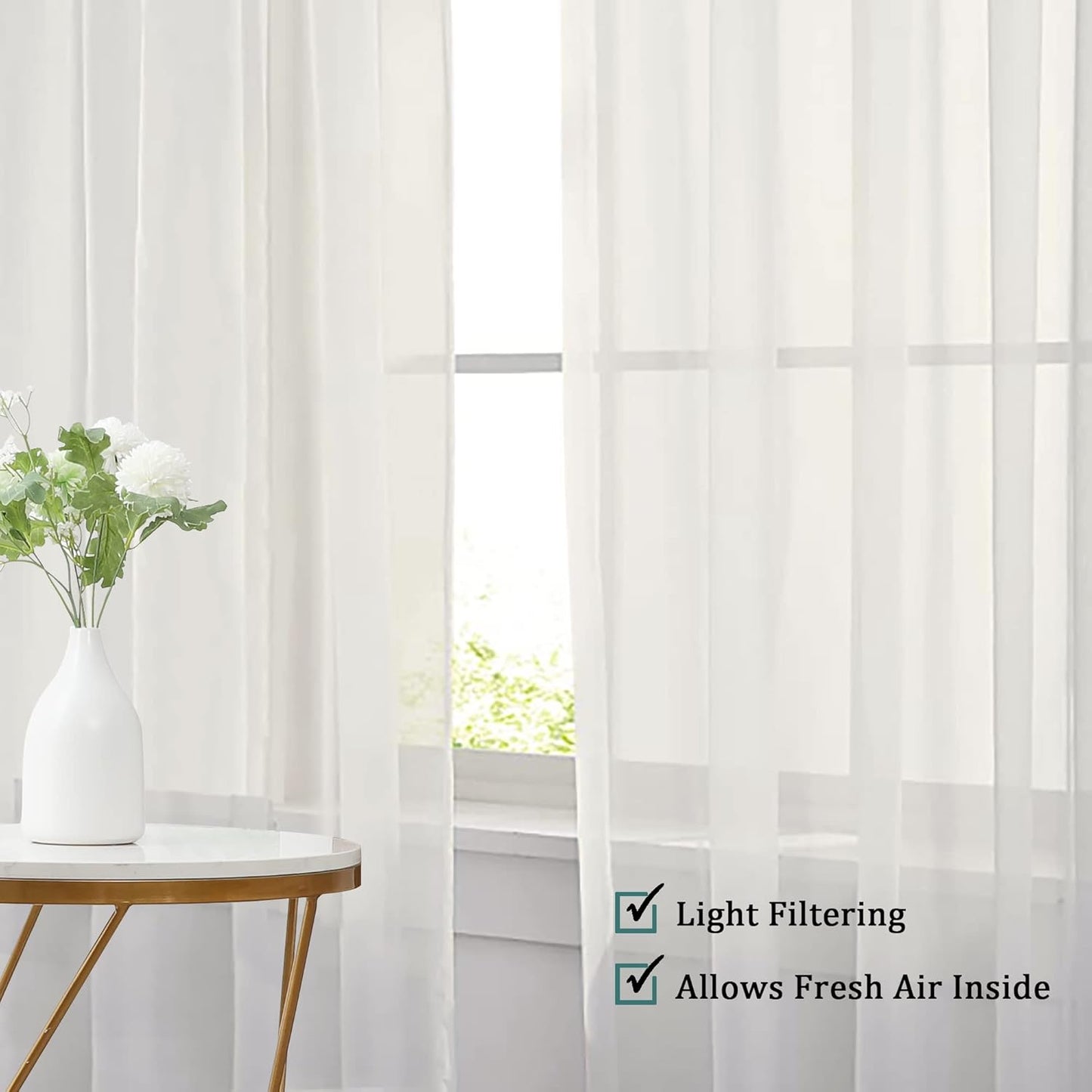 Chyhomenyc Sheer White Valances for Windows 2 Pack, Small Window Curtains for Living Room Bathroom Cafe Laundry Basement, Modern Top Dual Rod Pocket Voile Curtain, 42W x 14L inches, White - Colors C