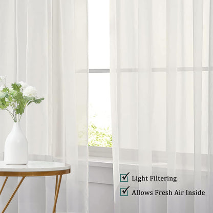 Chyhomenyc Sheer White Valances for Windows 2 Pack, Small Window Curtains for Living Room Bathroom Cafe Laundry Basement, Modern Top Dual Rod Pocket Voile Curtain, 42W x 14L inches, White - Colors C
