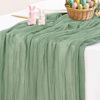 Socomi 3pcs Sage Green Cheesecloth Table Runner Summer Boho Rustic Gauze 120 inch 10FT Cheese Cloth Sheer Runner for Wedding Party Baby Shower Home Decor Holiday Decorations