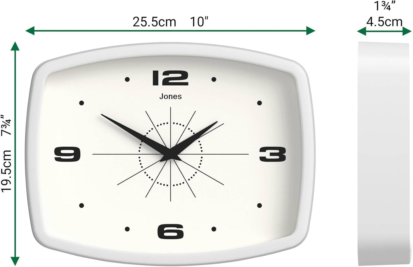 JONES CLOCKS® Movie wall Clock | Retro Rectangular Clock | 10 inch | Orange | Cool mid-Century Designer Look for Kitchen, Living Room or Office