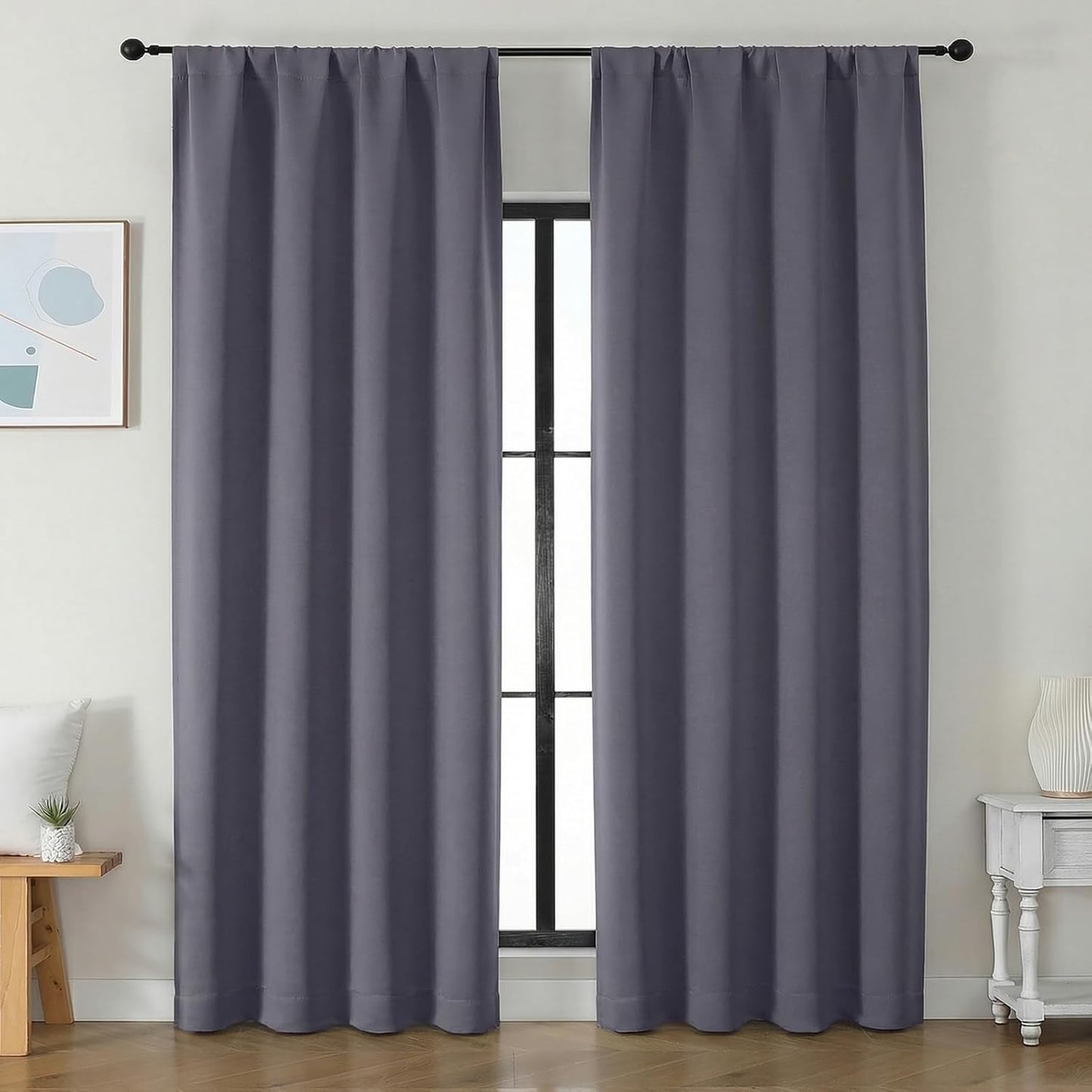 Simplebrand Ava Sage Green Blackout Curtains for Bedroom 63 Inch Length 2 Panels Set, Solid Thermal Insulated Energy Saving Rod Pocket Window Treatment Curtains Blackout Drapes, W40 x L63 Inch, Sage - Colors A
