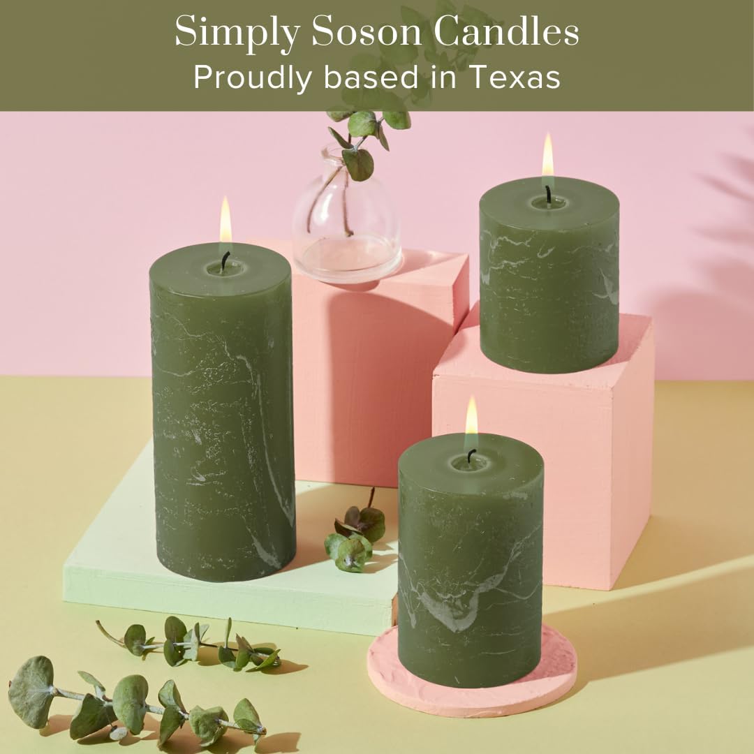 Simply Soson 3x6 inch Ivory Pillar Candles Set of 3, Rustic Texture, Unscented Ivory Candles, Dripless Candles, 3 inch Pillar Candles Ideal as Wedding, Parties, Spas, Dinner, Home Decoration, Church