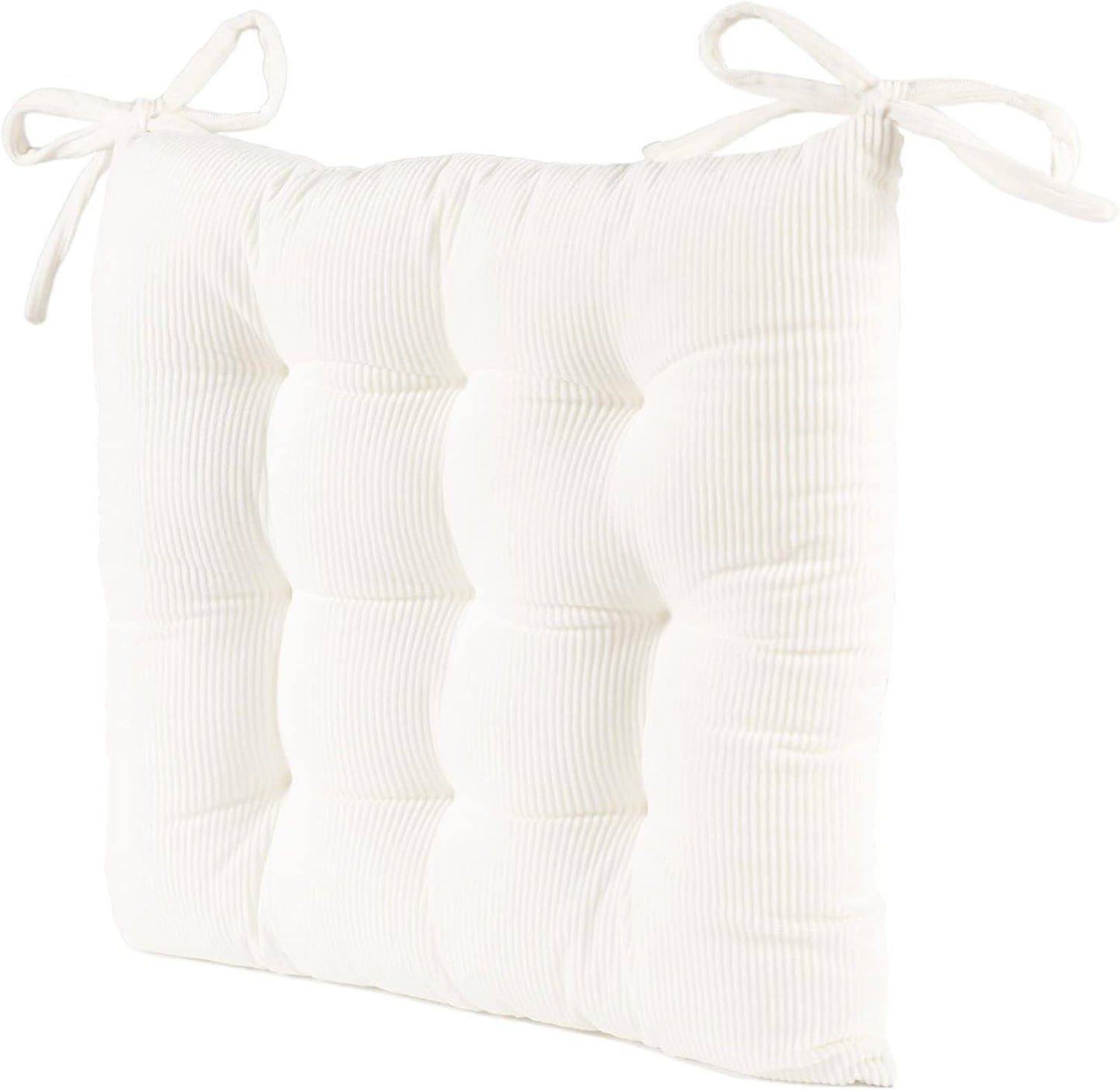 HLOVME Corduroy Chair Cushion with Ties Ultra Soft Warm Floor Cushion for Kids Reading Nook Comfortable Square Seat Cushion for Adult 15.7”x15.7”, White