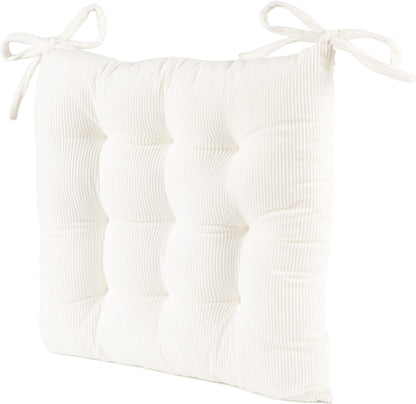 HLOVME Corduroy Chair Cushion with Ties Ultra Soft Warm Floor Cushion for Kids Reading Nook Comfortable Square Seat Cushion for Adult 15.7”x15.7”, White