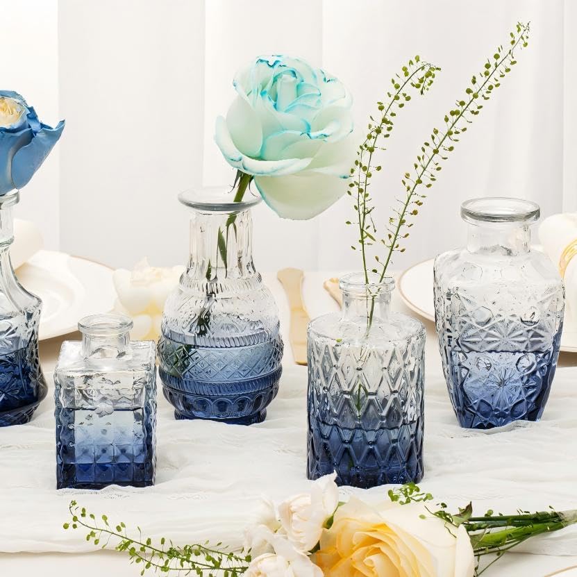 Clear Glass Bud Vase Set of 12 Pcs,Small Bud Vases in Bulk,Glass Crystal Flower Vases Table Centerpieces for Party Event Wedding Decor Baby Shower Decorations (Clear, 12 Pcs)