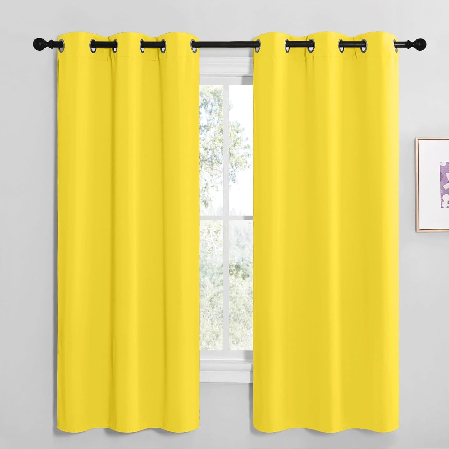 NICETOWN Halloween Pitch Black Solid Thermal Insulated Grommet Blackout Curtains/Drapes for Bedroom Window (2 Panels, 42 inches Wide by 63 inches Long, Black) - Colors C