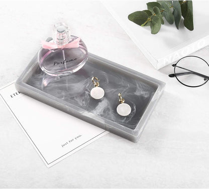 Luxspire Bathroom Vanity Tray, 8 x 4 inch Resin Kitchen Sink Tray for Soap Dispenser Bathroom Countertop Organizer Plate Holder for Perfume Soap Towel Bathroom Accessories, Mini, White Marble