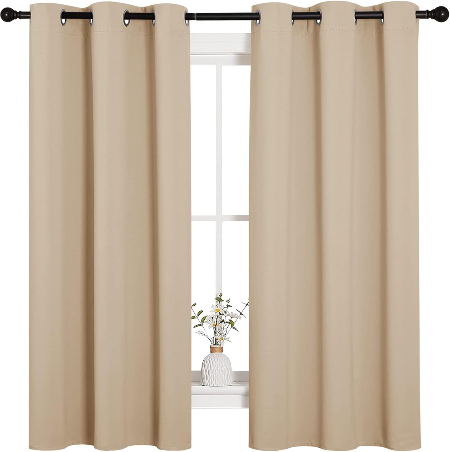 NICETOWN Halloween Pitch Black Solid Thermal Insulated Grommet Blackout Curtains/Drapes for Bedroom Window (2 Panels, 42 inches Wide by 63 inches Long, Black) - Colors D
