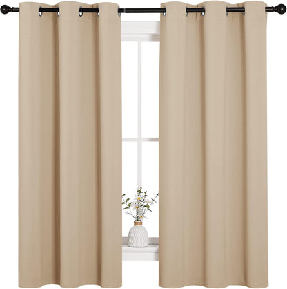 NICETOWN Halloween Pitch Black Solid Thermal Insulated Grommet Blackout Curtains/Drapes for Bedroom Window (2 Panels, 42 inches Wide by 63 inches Long, Black) - Colors D