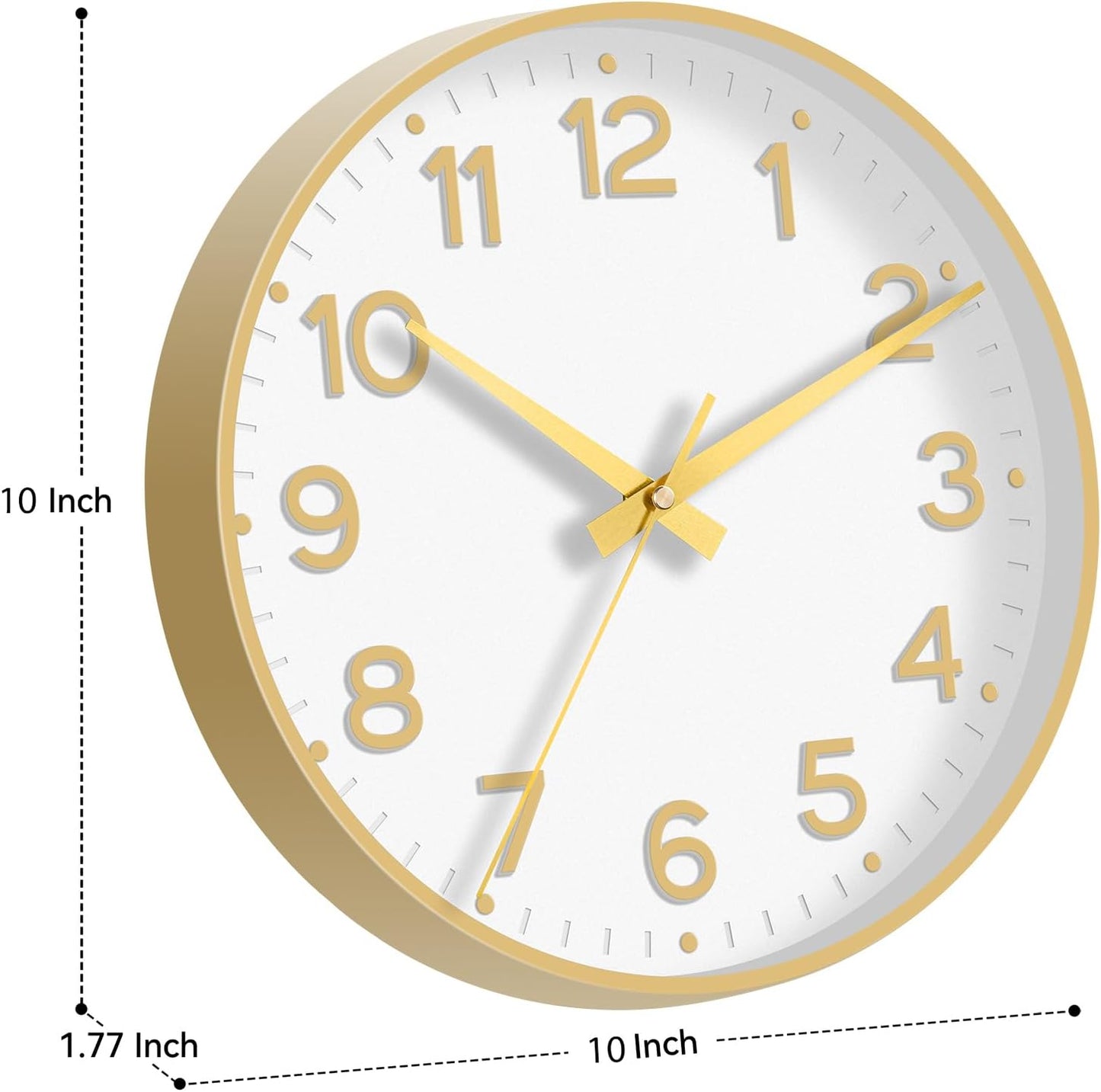 Roymnie Wall Clock Green, Silent Wall Clocks Battery Operated 8 Inch-Modern Non Ticking Analog Clock Decorative for Kitchen Office Bathroom Bedroom(Gold)