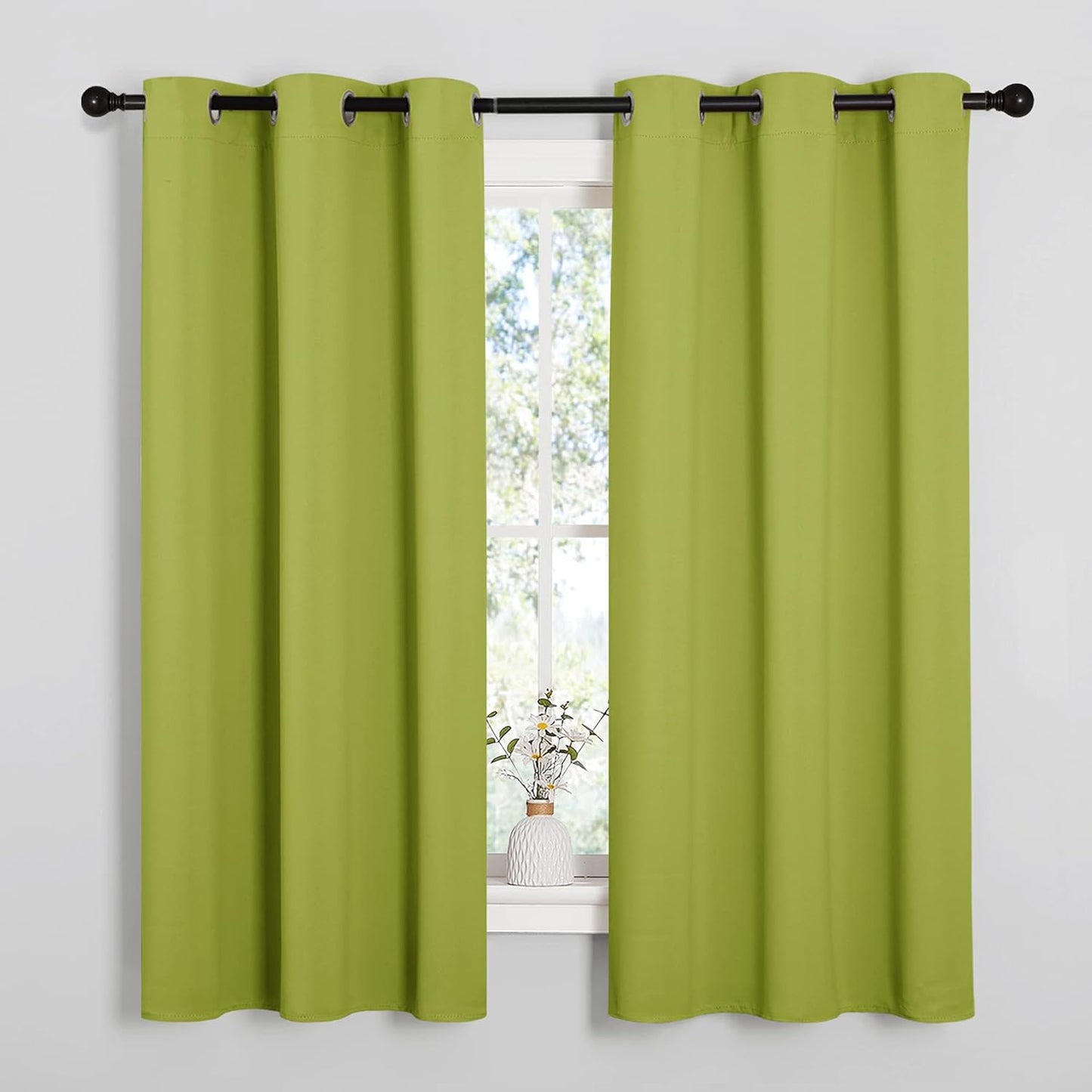 NICETOWN Halloween Pitch Black Solid Thermal Insulated Grommet Blackout Curtains/Drapes for Bedroom Window (2 Panels, 42 inches Wide by 63 inches Long, Black) - Colors B