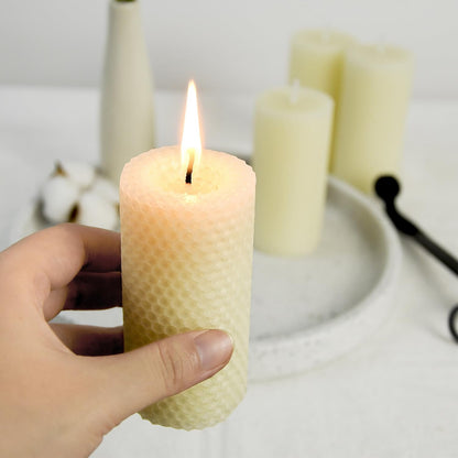 White Roll 2packs Bee swaxs Pillar Candles,Honeycamb Pillar Candle Set of 2 - Dripless and Smokeless,Approx 30 Hours Hurn for Home Decor,Party Wedding, Dinner