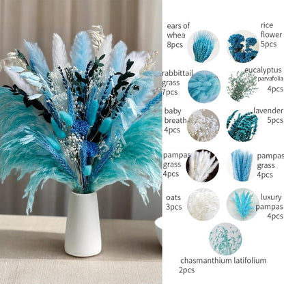 Pampas Grass Decor Dried Flowers with Blue Pampas Grass Boho Floral Arrangements for Home Office Wedding Centerpieces Rustic Blue Flowers Decor