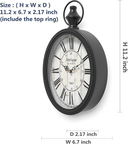 Menterry Small Retro Oval Wall Clock, Antique Old Design, White Vintage Style, Battery Operated Silent Decor Wall Clocks for Kitchen,Bedroom,Farmhouse,Bathroom (11.2" H x 6.7" W)