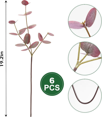 6pcs Real Touch Artificial Faux Eucalyptus Stems Dual-Sided Lifelike Leaves Fake Eucalyptus Greenery Plants for Wedding Flower Arrangement Centerpiece Bouquet Home Office Decor(Gray Green)