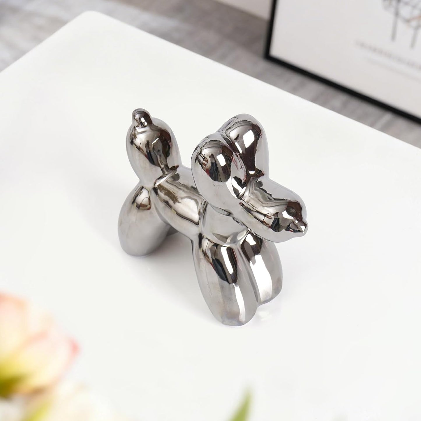 Notakia Cute Ceramics Balloon Dog Statue Crafts Gold Living Room Desktop Decorations,Handmade Modern Small Ceramic Animal Statue Ornament Gold Home Decor Accents