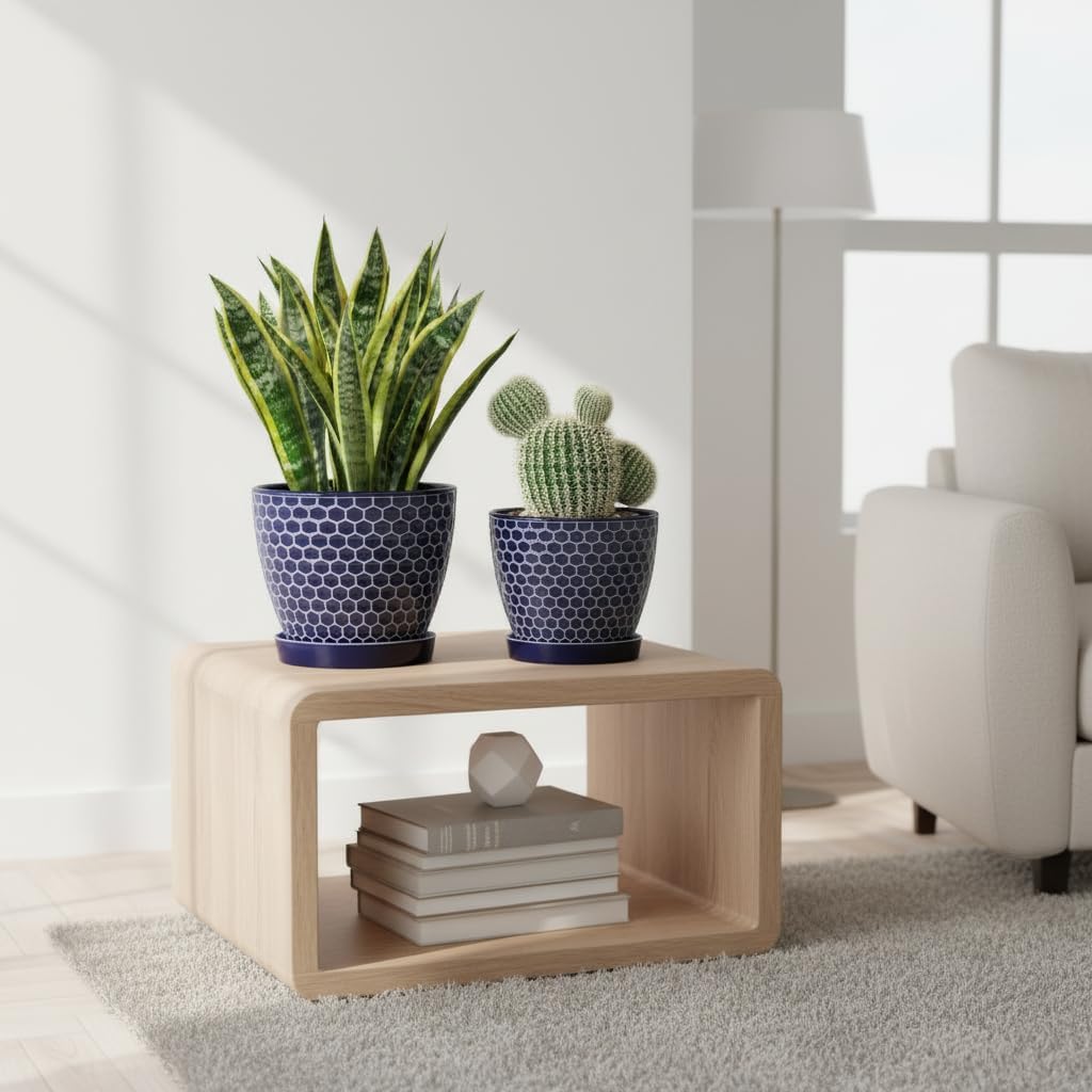 Docrin 3-Pack Ceramic Planters Set - 6.5"+5.3"+4" Dual-Tone Flower Pots with Drainage Holes, Modern Indoor Outdoor Planters for Succulents/Herbs/Large Plants, Home Office (Brownish Black & White)